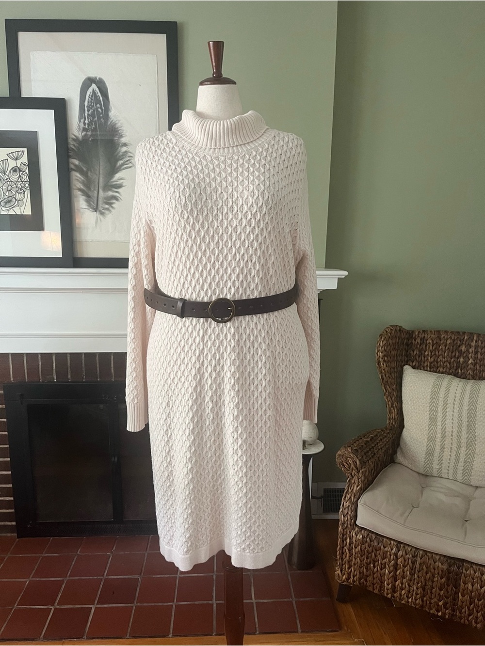 ELOQUII Cream Honeycomb Knit Turtleneck Sweater Dress | Size 22/24